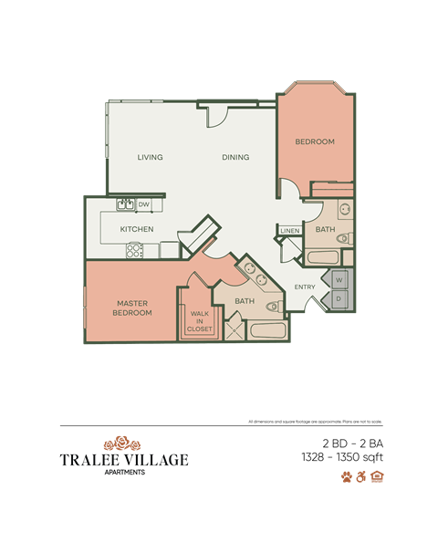 Floor plan for 2 beds, 2 baths, 1104 sqft